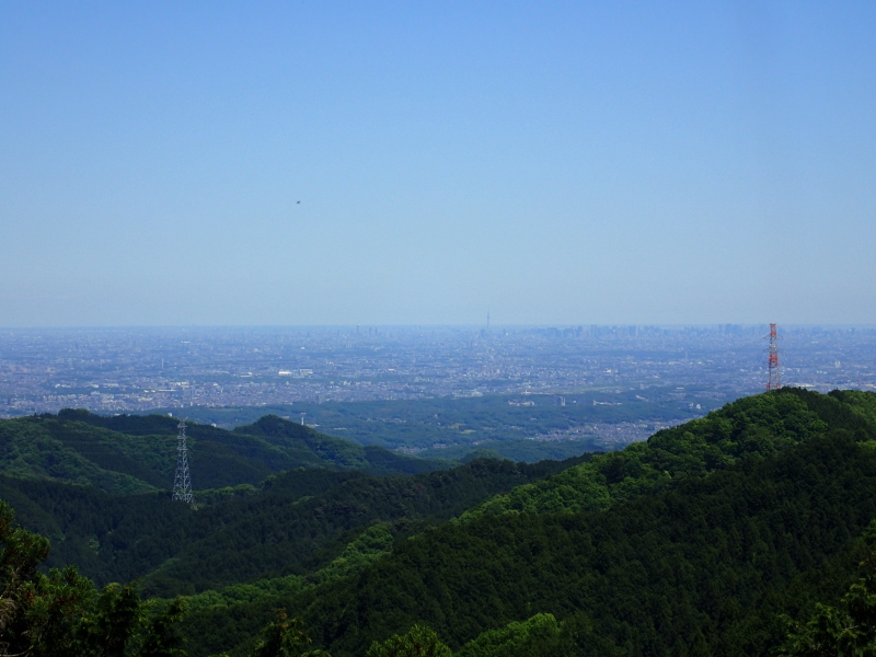 市道山頂(795m)より東京都心を眺める スカイツリーとは 161m しか差がない 2016年5月